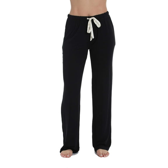 #followme Ultra Soft Solid Stretch Jersey Pajama Pants for Women (Black with Cream, X-large)