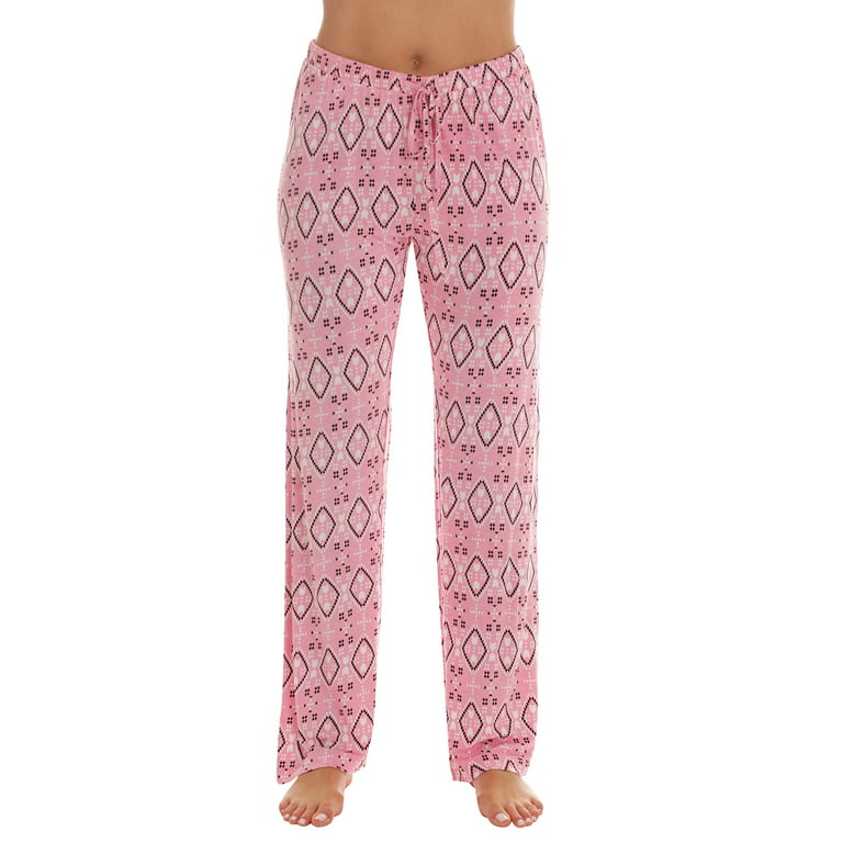 #followme Ultra Soft Solid Stretch Jersey Pajama Pants for Women (Coral -  Aztec, Medium)