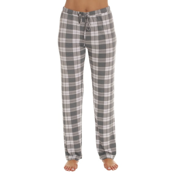 #followme Ultra Soft Solid Stretch Jersey Pajama Pants for Women (Grey - Plaid, 3X)