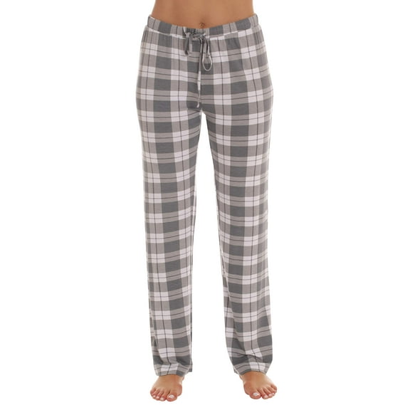 #followme Ultra Soft Solid Stretch Jersey Pajama Pants for Women (Grey - Plaid, Large)
