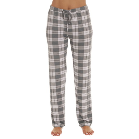 #followme Ultra Soft Solid Stretch Jersey Pajama Pants for Women (Grey - Plaid, Small)