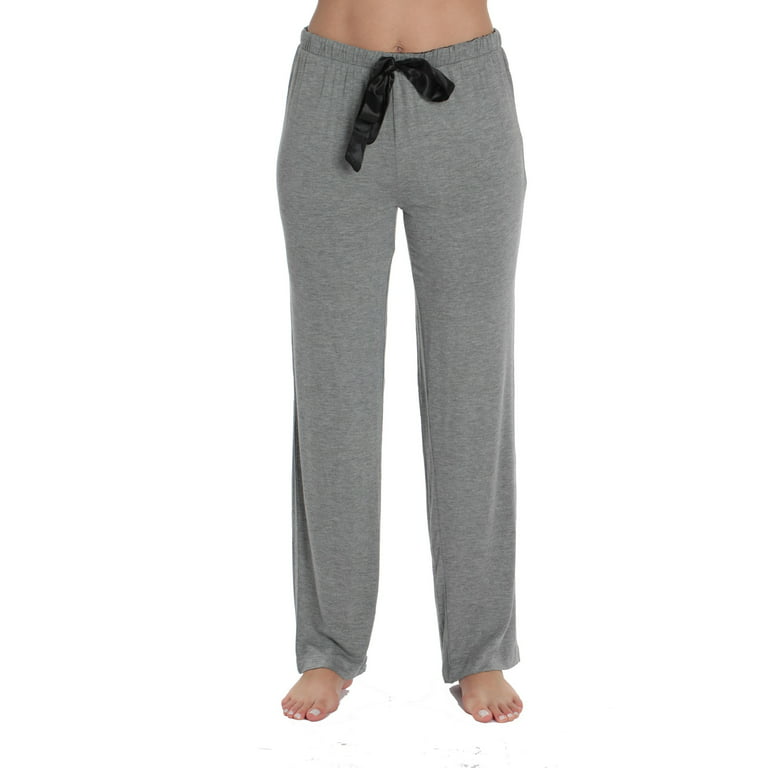 followme Ultra Soft Solid Stretch Jersey Pajama Pants for Women (Grey with  Black, Small) 