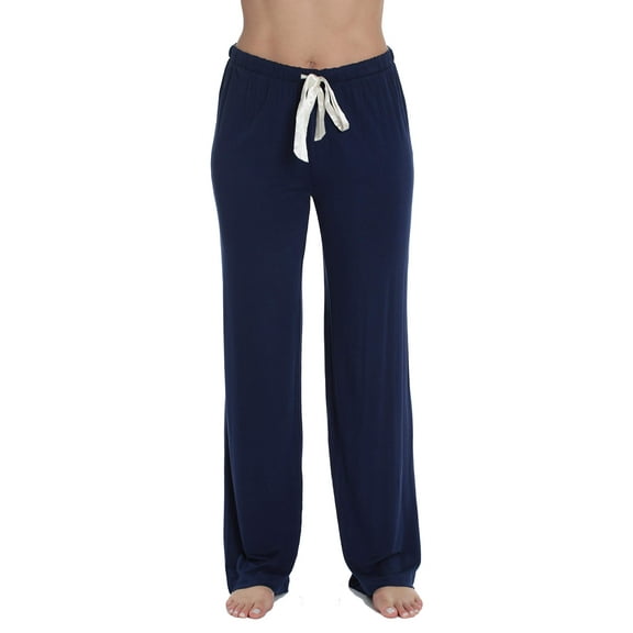 #followme Ultra Soft Solid Stretch Jersey Pajama Pants for Women (Navy with Cream, 1X Plus Plus)