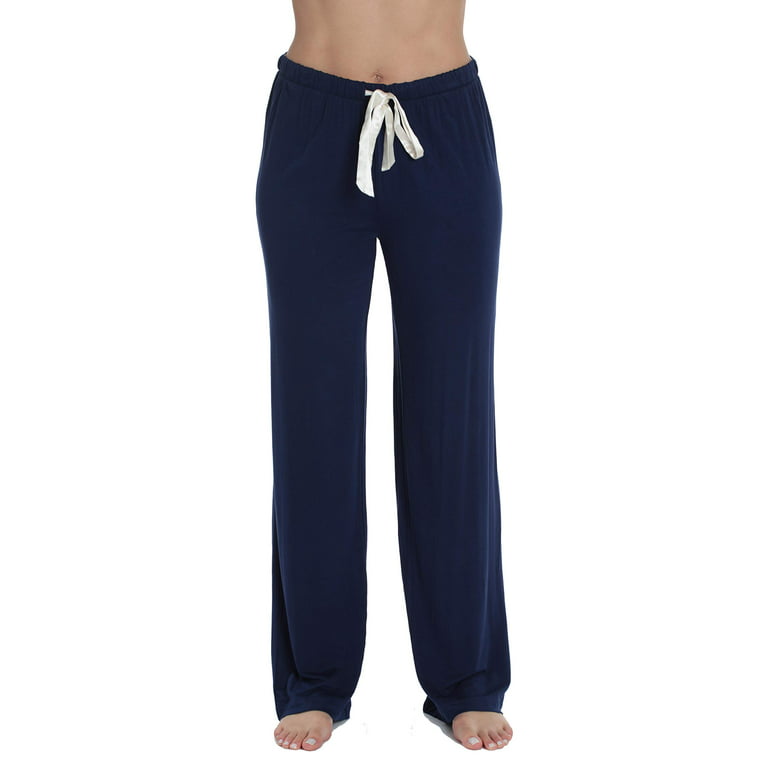 #followme Ultra Soft Solid Stretch Jersey Pajama Pants for Women (Navy with  Cream, Small)