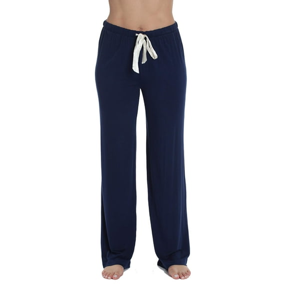 #followme Ultra Soft Solid Stretch Jersey Pajama Pants for Women (Navy with Cream, Small)