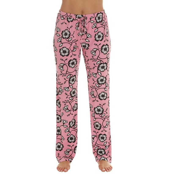 #followme Ultra Soft Solid Stretch Jersey Pajama Pants for Women (Pink - Floral Grande, Medium)