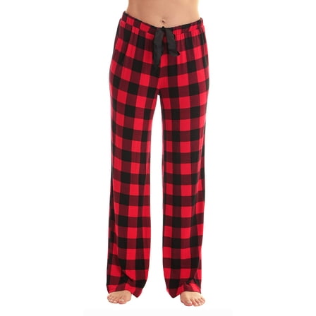 #followme Ultra Soft Solid Stretch Jersey Pajama Pants for Women (Red Black Buffalo Plaid, Large)