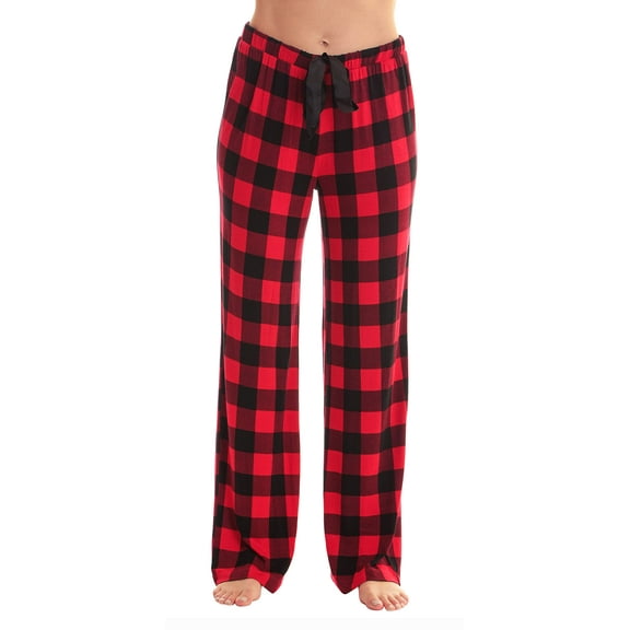 #followme Ultra Soft Solid Stretch Jersey Pajama Pants for Women (Red Black Buffalo Plaid, X-large)