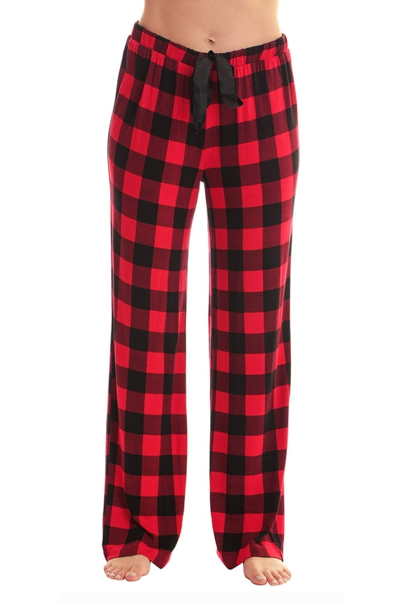 #followme Ultra Soft Solid Stretch Jersey Pajama Pants for Women (Red Black Buffalo Plaid, X-large)