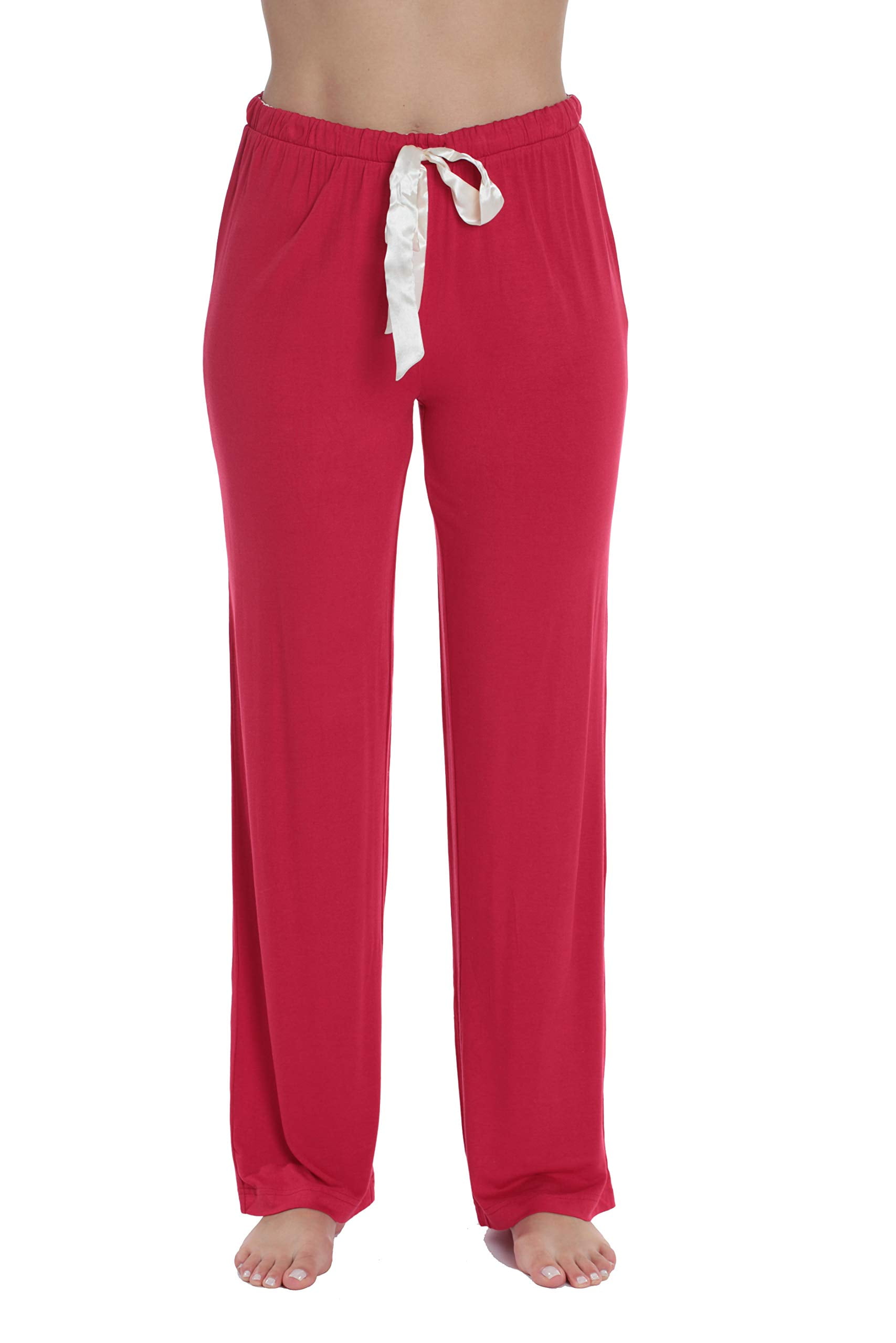 #followme Ultra Soft Solid Stretch Jersey Pajama Pants for Women (Red with Cream, 2X Plus)