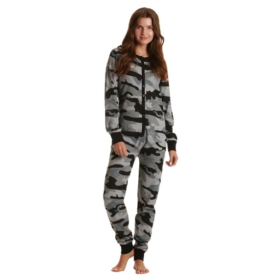 #followme Women's Printed Henley Thermal Onesie 6744-10513-XXL (White Buffalo Plaid, X-Large)
