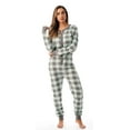 thumbnail image 1 of #followme Women's Thermal Henley Bodysuit - Cozy and Comfortable Winter Sleepwear and Loungewear Union Suit (Mint / Charcoal, Small), 1 of 3