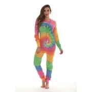 #followme Womens Thermal Henley Bodysuit - Cozy and Comfortable Winter Sleepwear and Loungewear Union Suit Tie Dye Pastel, Medium