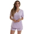thumbnail image 1 of #followme Womens Pajama Shorts Set  Ultra Soft PJ Set for Women with Satin V-Neck Trim (Lilac With Satin Trim, 3X), 1 of 3