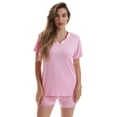 thumbnail image 1 of #followme Womens Pajama Shorts Set  Ultra Soft PJ Set for Women with Satin V-Neck Trim (Pink With Satin Trim, 2X), 1 of 3