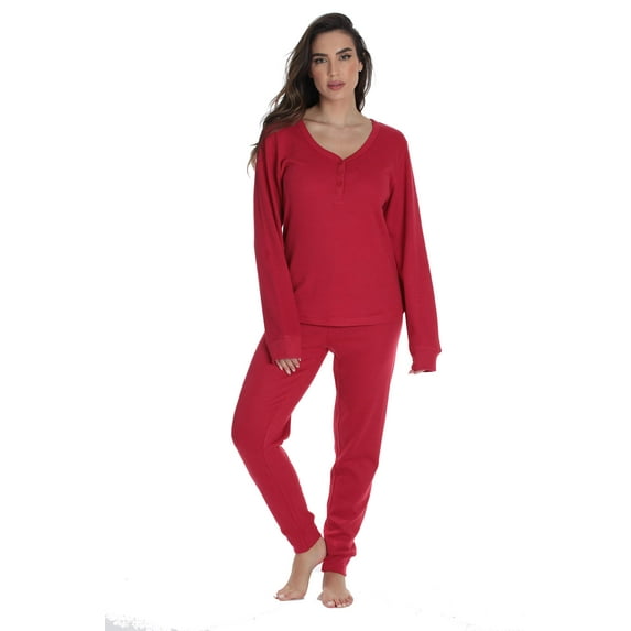 #followme Womens Thermal Henley Jogger Pant Set 6790-RED-L (Red, X-Small)