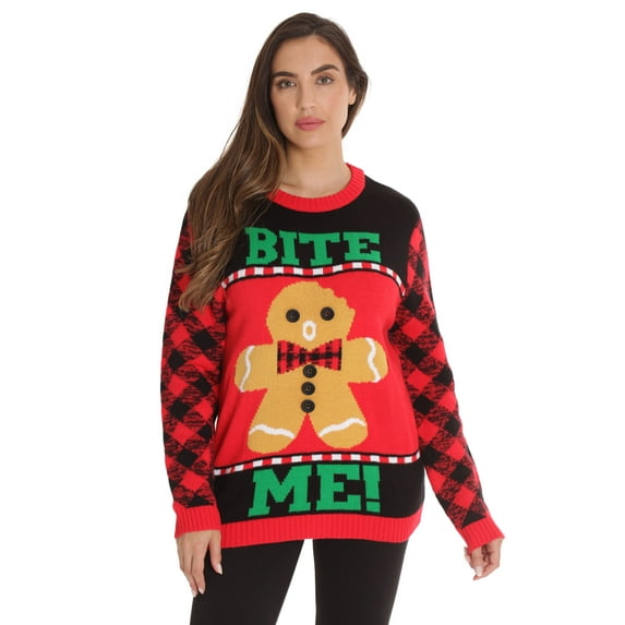 #followme Womens Ugly Christmas Sweater - Sweaters for Women (Black - Bite, XX-Large)