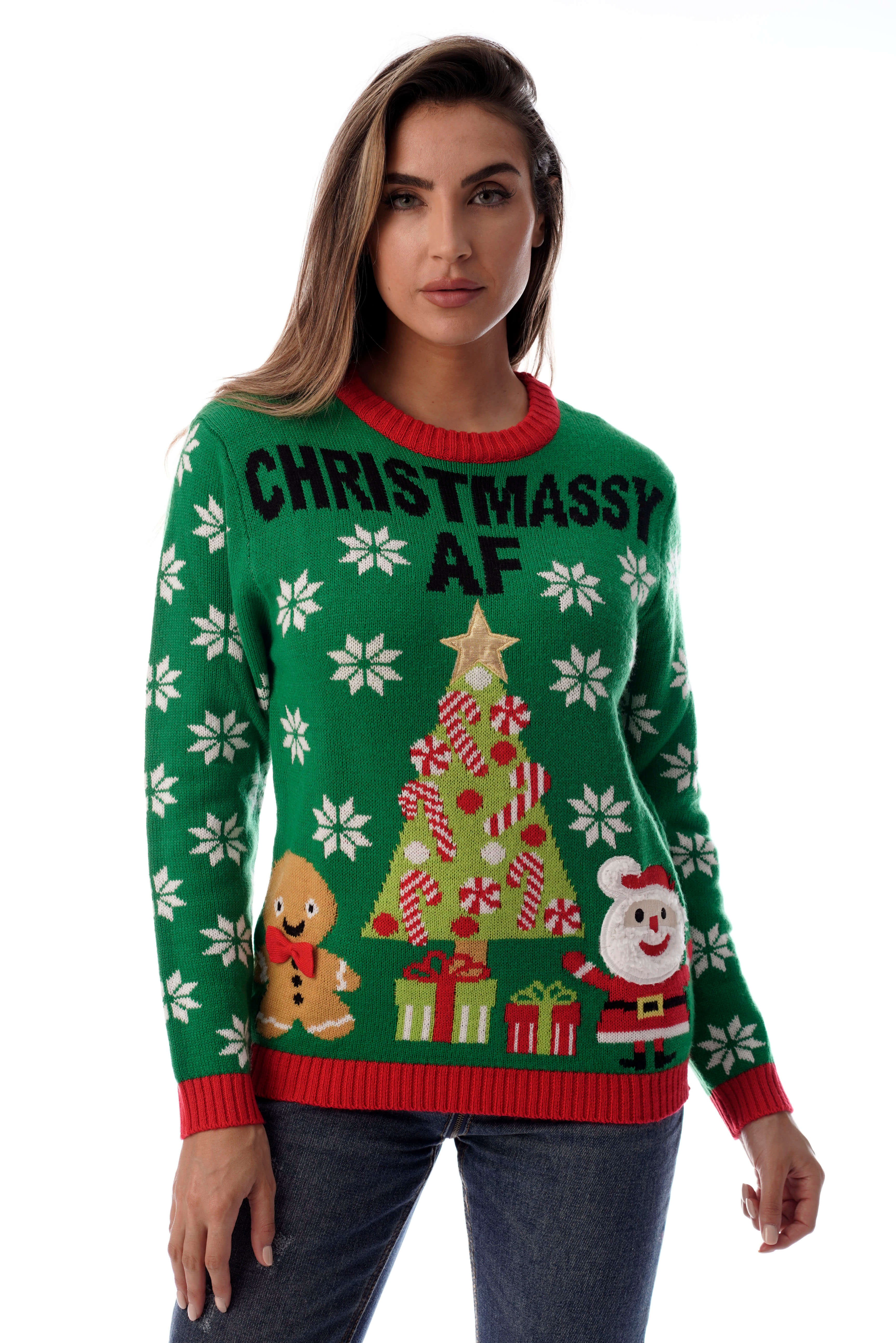 #followme Womens Ugly Christmas Sweater - Sweaters for Women (Green ...