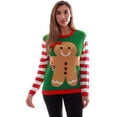 thumbnail image 1 of #followme Womens Ugly Christmas Sweater - Sweaters for Women (Green - Gingerbread Girl, Large), 1 of 3