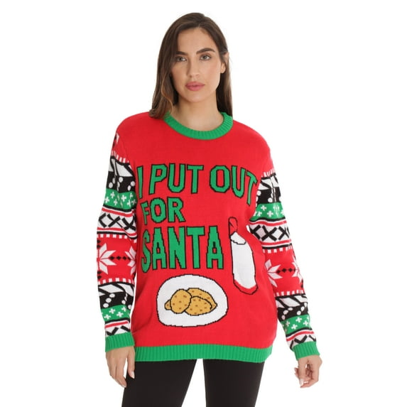 #followme Womens Ugly Christmas Sweater - Sweaters for Women (Red - Santa, Medium)