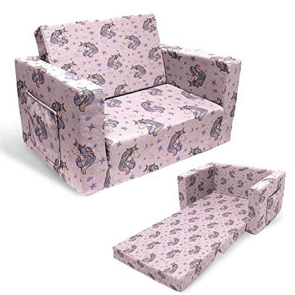 fond+found Kids Sofa, Children's 2 in 1 Convertible Sofa to Lounger - Extra Soft Flip Open Chair & Sleeper, Cute Dinosaur Print Toddler Chairs Kids Couch for Kids Girls Boys