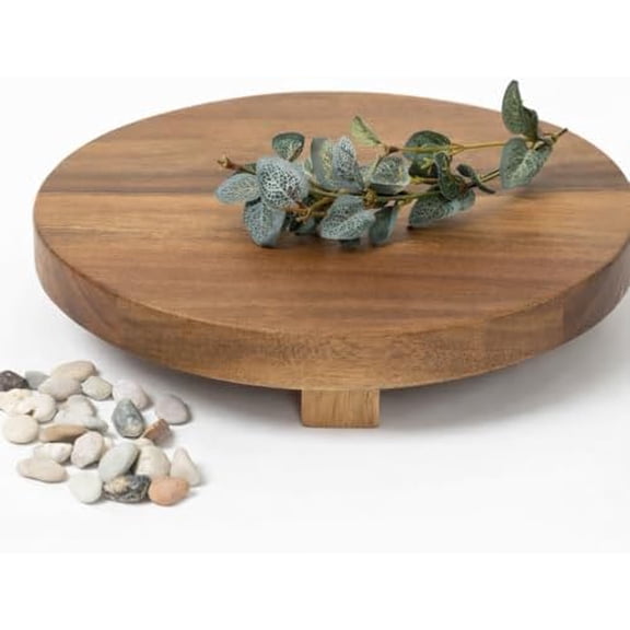footed wooden tray | wood pedestal stand | 10" wide and 2" high round riser board | acacia wood pedestal board | plant holder$$