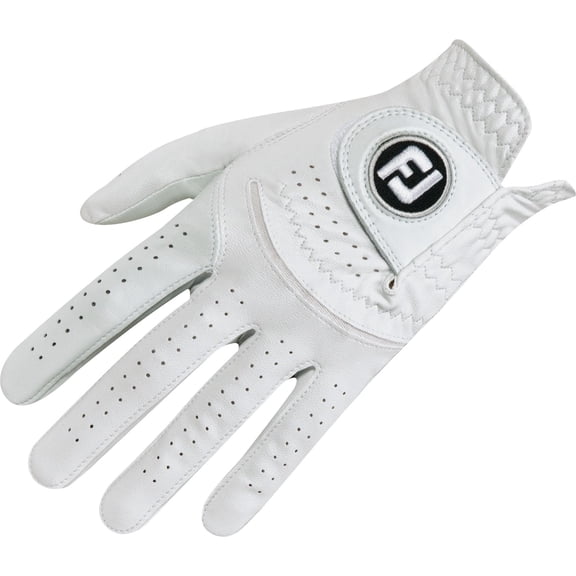 footjoy men's contour flx golf glove pearl cadet medium, worn on left hand