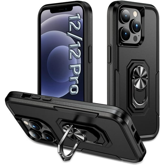 for 12 Pro Case for 12 Case for Apple 12/12pro Case, with Built-in 360° Swivel Ring Stand Shockproof Case for iPhone 12/12 pro Case-Black
