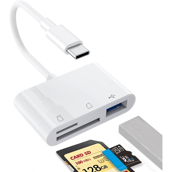 for 1PCS USB C to SD Card Reader, SD/TF/USB 3-in-1 Memory Card Reader, Compatible with iPhone15 16 17, for Photo/Video Transfer