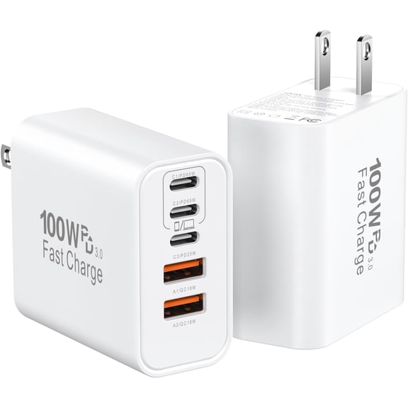 for 2-Pack 100W USB C Charger Block, 65W Multiport Fast USBC Wall Plug for iPhone 15/14/13, iPad Pro, MacBook, for Samsung Galaxy S24/S23