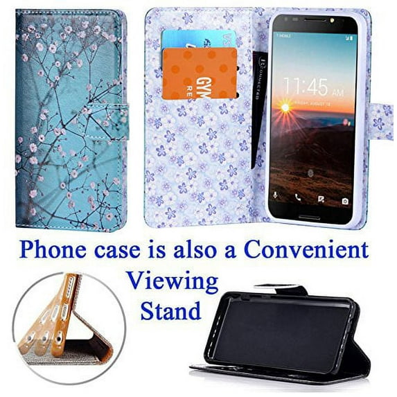 for 5.5" Alcatel A30 + PLUS A30 FIERCE 2017 Case Phone Case Painted Wallet Fold Stand Hybrid Purse Grip Grained Screen Flip Cover Blossom Teal