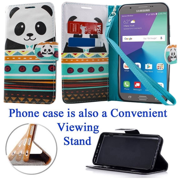 for 5.5" Samsung Galaxy J7 Prime On Nxt On7 Prime Case Phone Case Wallet Grip Textured Kick stand Hybrid Pouch Pocket Purse Screen Flip Cover Panda