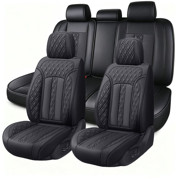 for Acura Rlx 2015 Car Seat Cover, Leather Full Set of 5 Seats Retain Seatbelt Port Beautify Interior, Black Car Seat Covers, Airbag-Compatible