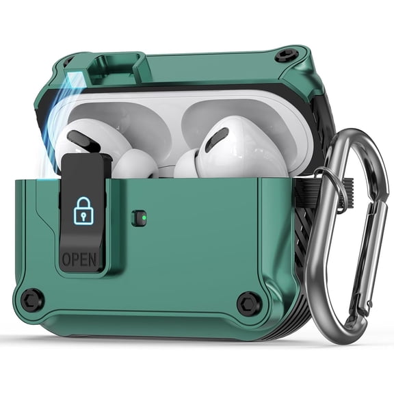 for AirPods 4 Case Cover with Secure Lock Clip,Automatic Pop-up Case Full-Body Shockproof Hard Protective Cover for AirPods 4th Generation,Green