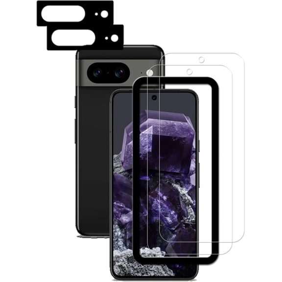 for Alignment Frame Designed For Google Pixel 8 Tempered Glass Screen Protector 2-Pack Camera Lens Protector Film 2-Pack