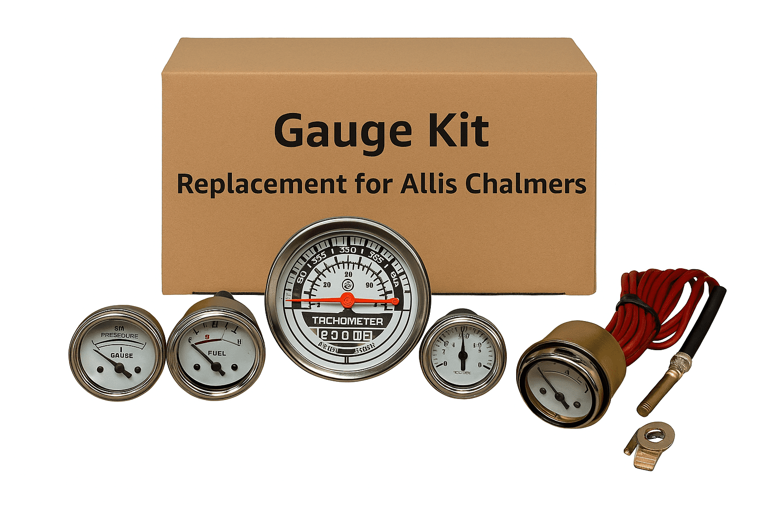 Gauge Set For Allis Chalmers D14, D15, D17 Gas Tractors - Tach, Amp, Oil, Fuel, Temp