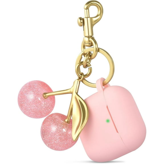 for Apple Airpods 4 Case Cover with Cherry Keychain for Women Soft Silicone Anti-Drop Wireless Charging Case for Gen 4 Airpods Cute Earbuds Cover