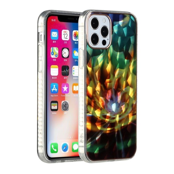 for Apple iPhone 12 /12 Pro (6.1") Colorful Holographic 3D Effect Electroplated Design Hybrid Slim TPU Armor Cover ,Xpm Phone Case [Floral Flame]