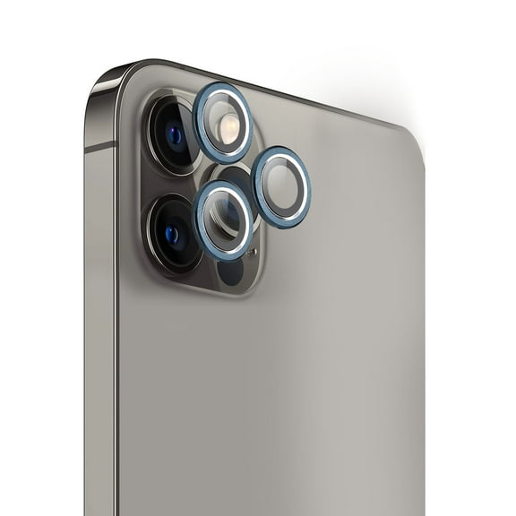 for Apple iPhone 12 Pro (6.1") Premium Camera Lens Protector Colored Edged Tempered Glass Circle Ring  Cover ,Xpm Camera Lens Protector [Blue]