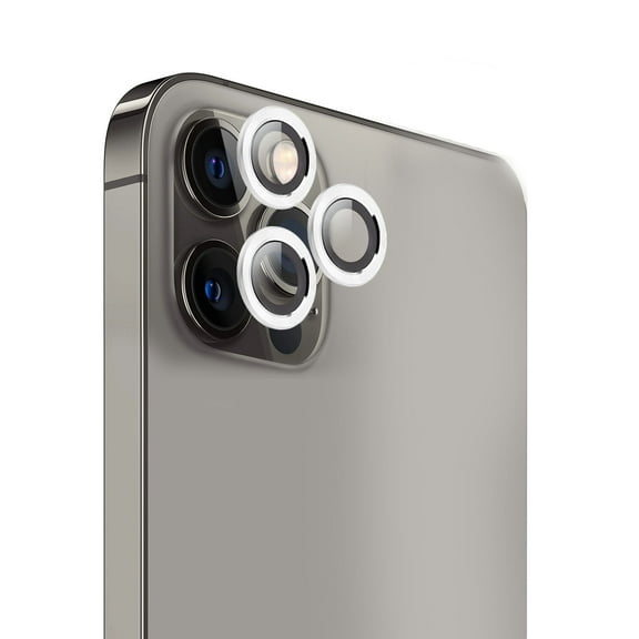 for Apple iPhone 12 Pro (6.1") Premium Camera Lens Protector Colored Edged Tempered Glass Circle Ring  Cover ,Xpm Camera Lens Protector [Silver]