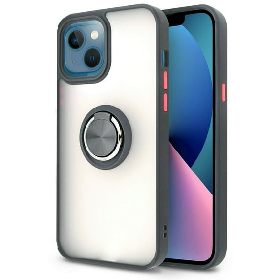 for Apple iPhone 13 MINI 5.4 in Ring Phone Case Magnet Mount Ready Slip Guard Grids Pattern Kickstand Hybrid Slim Shock Bumper Cover