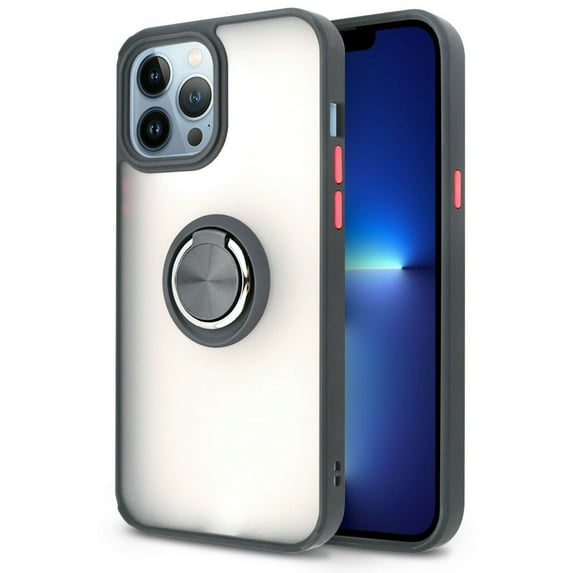 for Apple iPhone 13 PRO MAX 6.7 in Ring Phone Case Magnet Mount Ready Slip Guard Grids Pattern Kickstand Hybrid Slim Shock Bumper Cover