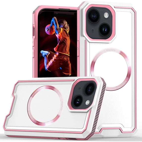 for Apple iPhone 15 Case Compatible with MagSafe, Dual Layer Protection Rubber Cover Phone Case with Wireless Charging for iPhone 15 YJ Rose Gold