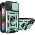 thumbnail image 1 of for Apple iPhone 15 Case with Slide Camera Cover for Men, Military Grade Drop Phone Cover Case with Ring Kickstand for iPhone 15 SJ Green, 1 of 10