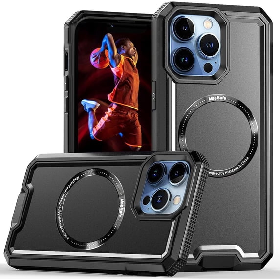 for Apple iPhone 15 Pro Case Compatible with MagSafe, Dual Layer Protection Rubber Cover Phone Case with Wireless Charging for iPhone 15 Pro YJ Black