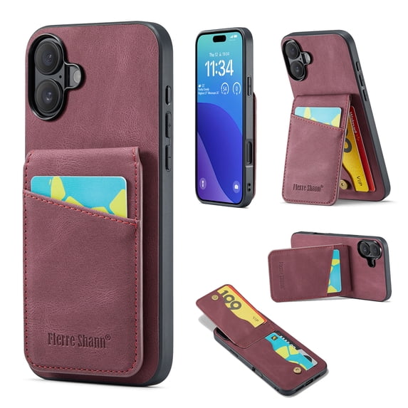 for Apple iPhone 16 Case for Women Girls, Premium PU Leather Wallet Case with Card Slots on Back Flip Protective Case for iPhone 16 Phone Case - Red