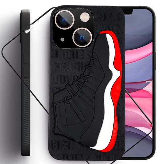 QuAngy Assureify Case for iPhone 11 – 3D Sneaker Shoe Design, Black TPU Fashion Case, Rugged Shockproof Bumper, 360° Full Protection with Screen Protector