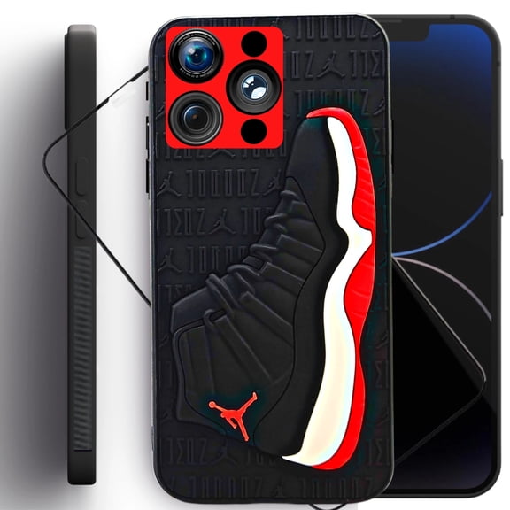 for Apple iPhone Colorful Aesthetic Fashion 3D Sneaker Designs Rugged case - Wireless Charging 360 Protections-Black