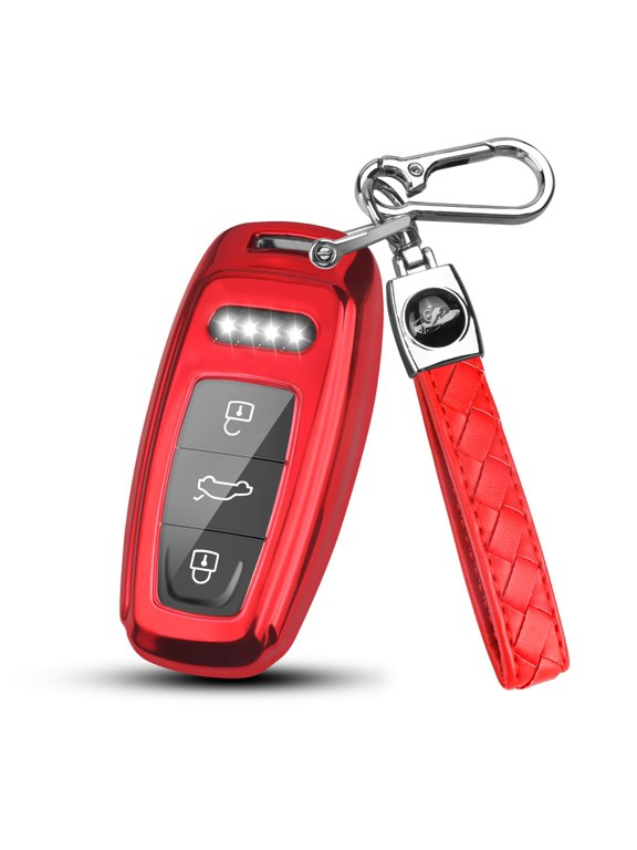 for Audi Key Fob Cover Case with Keychain ,Fit for Audi A3 A6 A7 A8 Q7 Q8 E-Tron S3 S6 S7 SQ7 SQ8 RS6 RS7 A6L Smart Key Keychain
