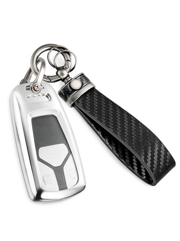 for Audi Key Fob Cover with Carbon Fiber Belt Keychain, Stylish Soft TPU Key Case for Audi A4 A5 A6 Q3 Q5 Q7 TT TTS S4 RS4 R8 Series Smart Key